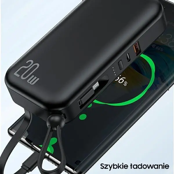Powerbank USAMS PB63 3w1 10000mAh 20W Wtyczka US/EU Czarny