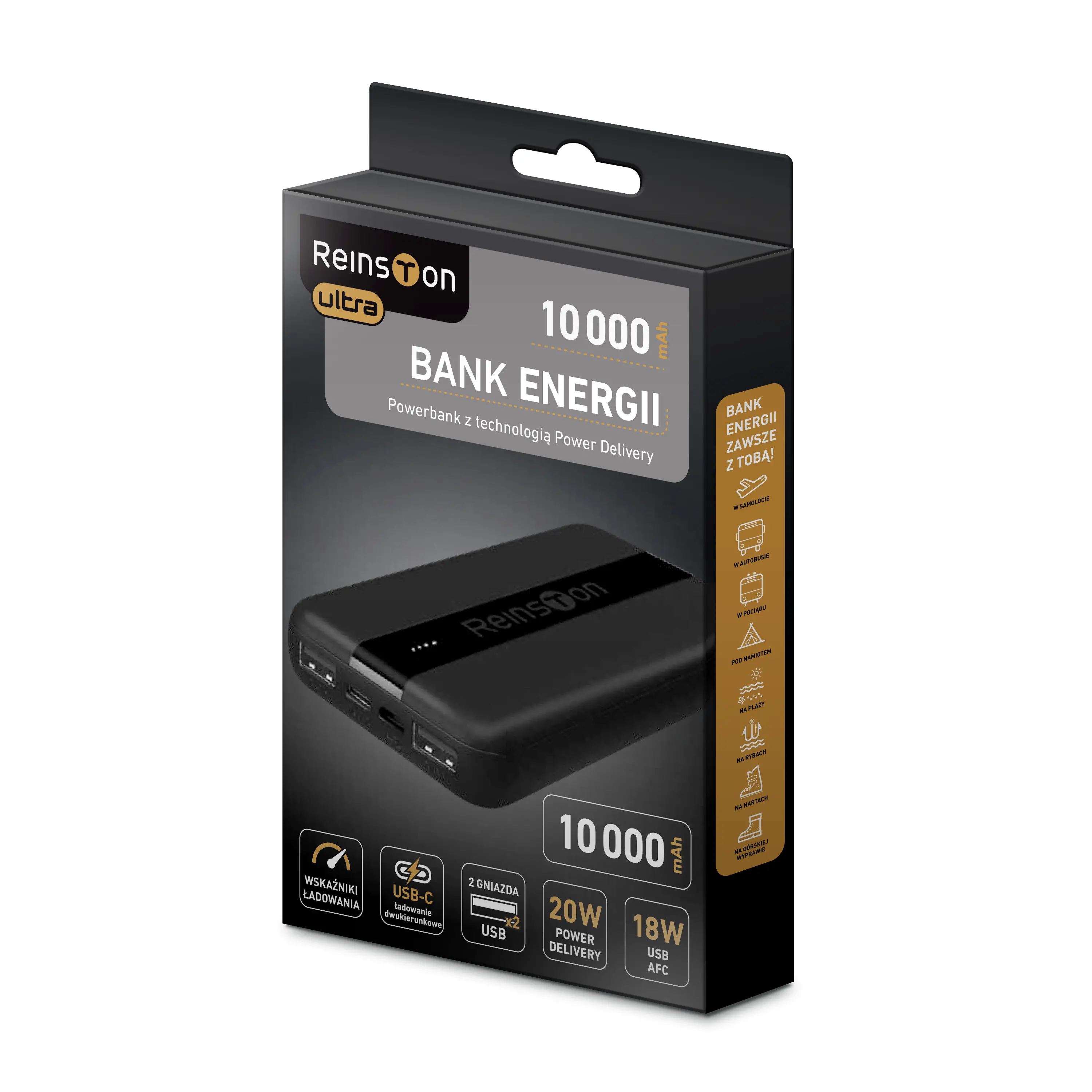 Powerbank Reinston EPB10PD20B 10000mAh PD 20W Czarny