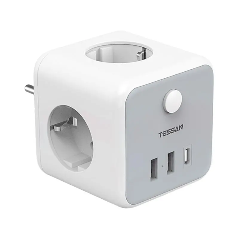 Gniazdo sieciowe Tessan TS-301-DE-C 3 gniazda 2x USB-A USB-C Biało-szary