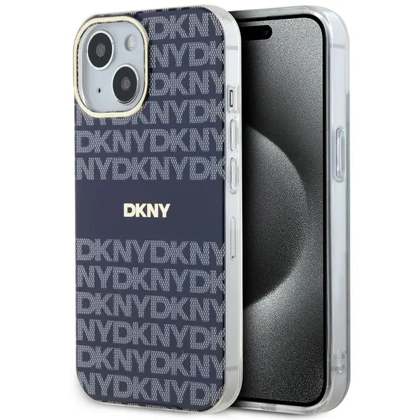 Etui DKNY IML Mono & Stripe MagSafe do iPhone 15 Niebieski