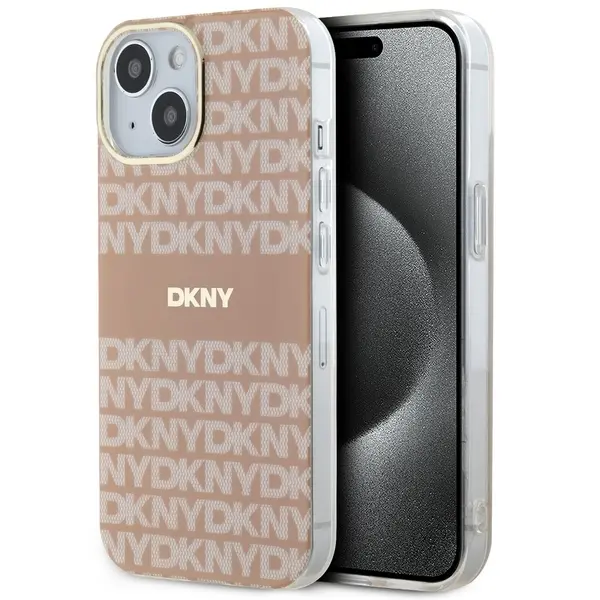 Etui DKNY IML Mono & Stripe MagSafe do iPhone 14 Różowy