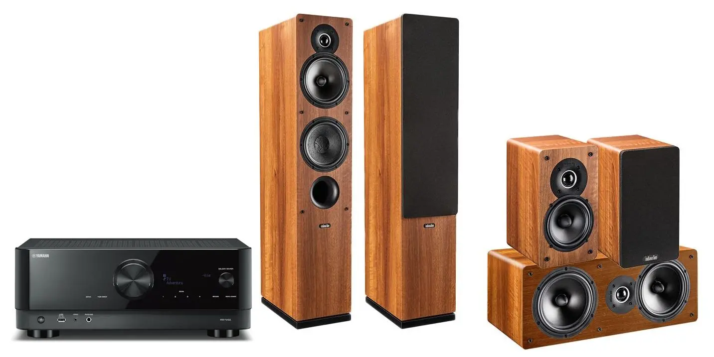 Zestaw kina Yamaha MusicCast RX-V4A Czarny, Indiana Line Tesi 5.0 561/761/261 Orzech
