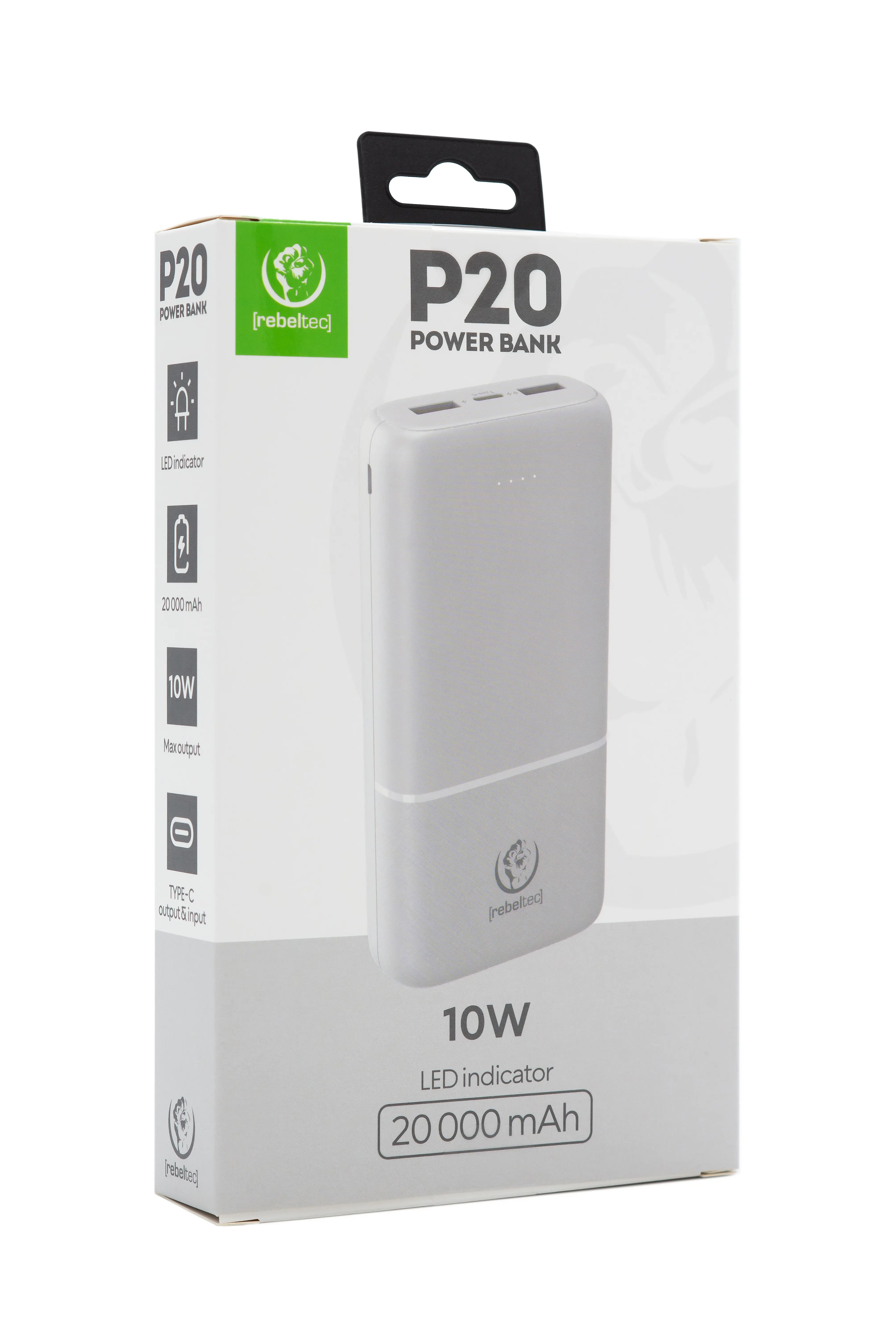 Powerbank Rebeltec P20 20000mAh 10W Biały