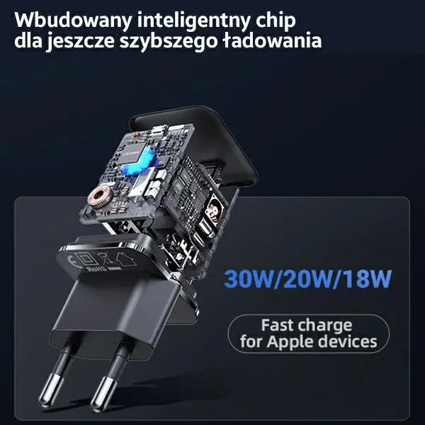 Ładowarka sieciowa USAMS T45 USB-C MINI 30W PD FC Czarny