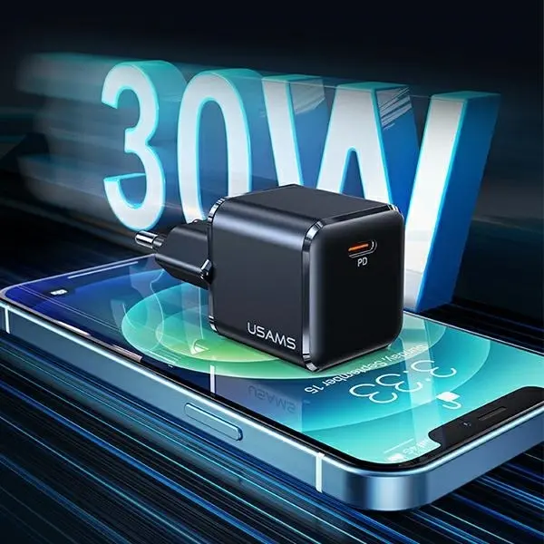 Ładowarka sieciowa USAMS T45 USB-C MINI 30W PD FC Czarny