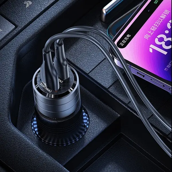 Ładowarka samochodowa USAMS C36 USB+USB-C 95W Fioletowy
