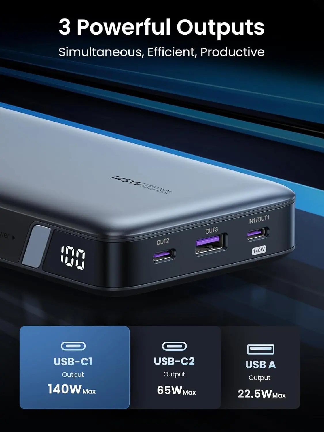 Powerbank UGREEN PB205 25000mAh PD 145W Szary