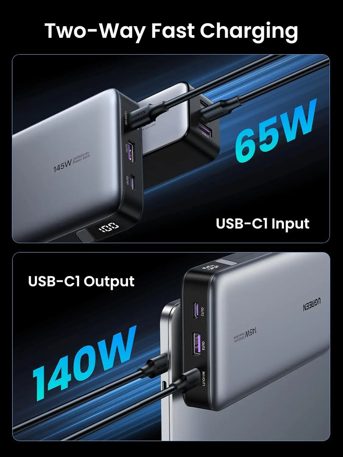 Powerbank UGREEN PB205 25000mAh PD 145W Szary