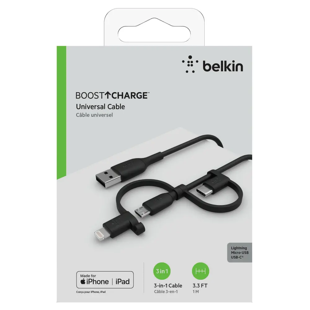 Kabel Belkin BoostCharge USB-A do lightning+MicroUSB+USB-C 1m Czarny