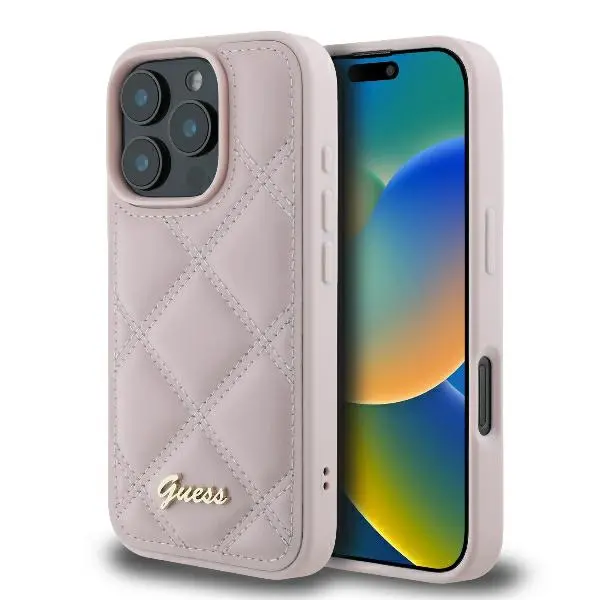 Etui Guess hardcase Quilted Metal Logo do iPhone 16 Pro Max Różowy