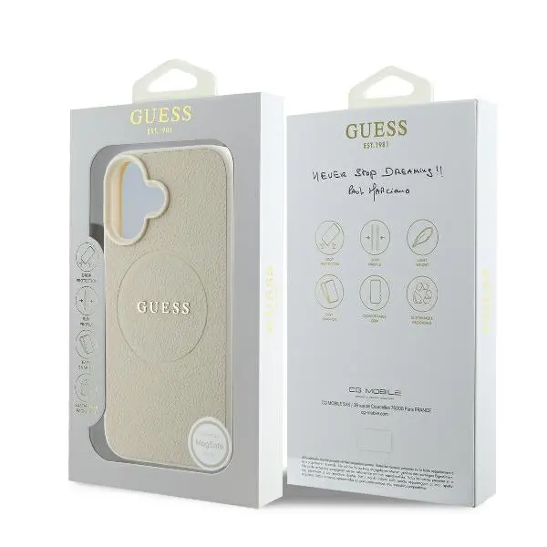 Etui Guess hardcase Grained Ring MagSafe iPhone 16 Beżowy