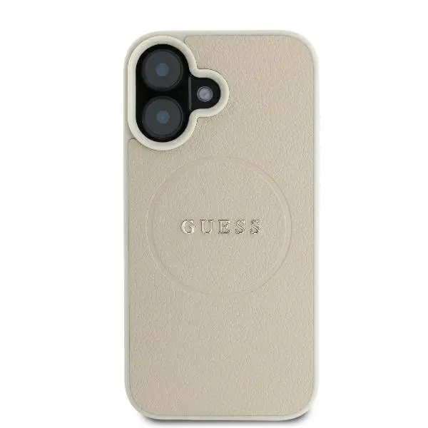 Etui Guess hardcase Grained Ring MagSafe iPhone 16 Beżowy