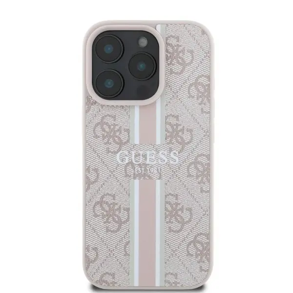 Etui Guess 4G Printed Stripes MagSafe do iPhone 16 Pro Różowy