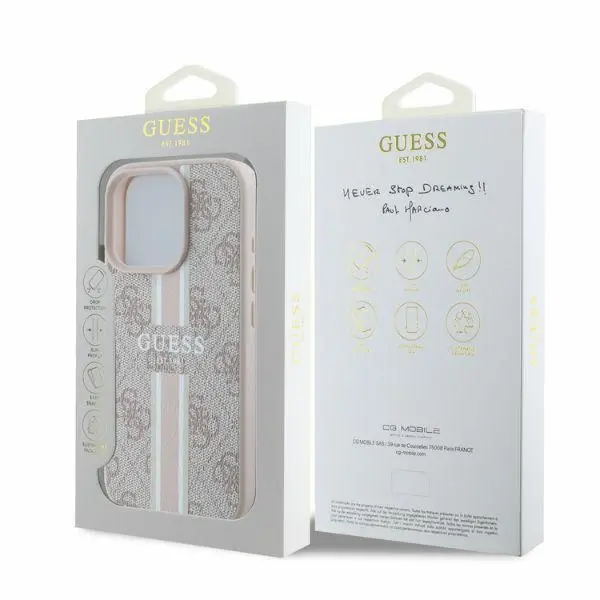 Etui Guess 4G Printed Stripes MagSafe do iPhone 16 Pro Różowy