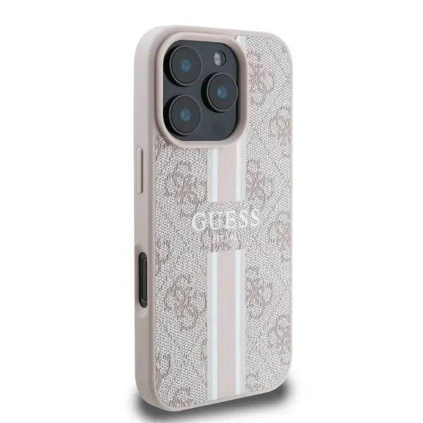 Etui Guess 4G Printed Stripes MagSafe do iPhone 16 Pro Różowy