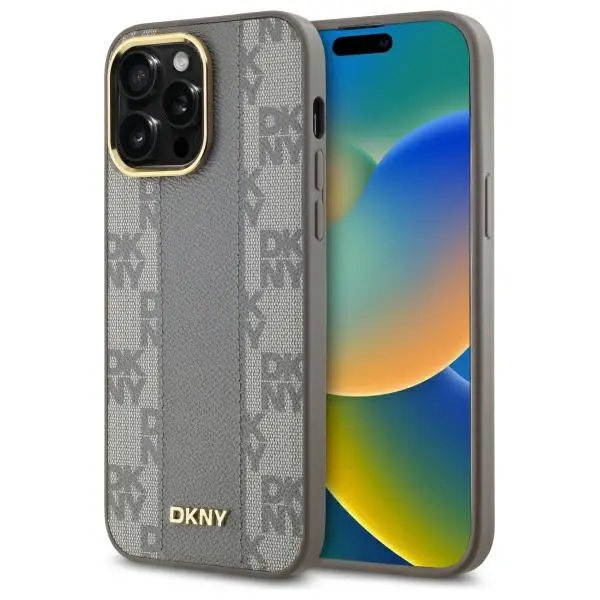 Etui DKNY Leather Checkered Mono Pattern MagSafe do iPhone 14 Pro Max Beżowy