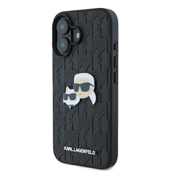 Etui Karl Lagerfeld Monogram Karl&Chaoupette Head Pin do iPhone 16 Plus Czarny