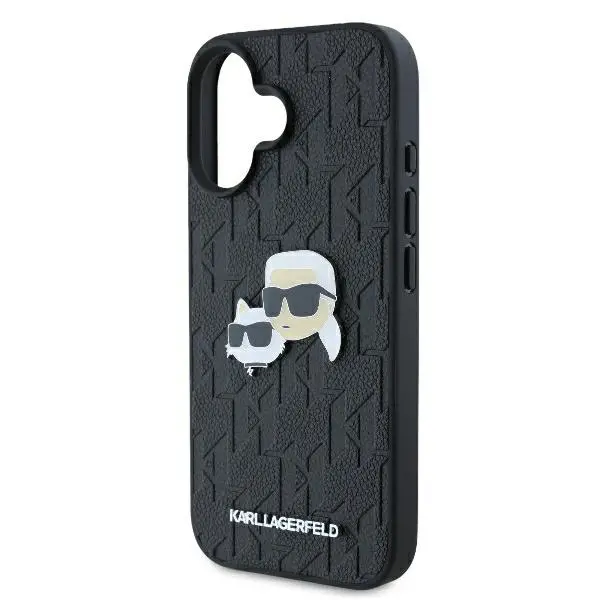 Etui Karl Lagerfeld Monogram Karl&Chaoupette Head Pin do iPhone 16 Plus Czarny