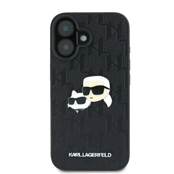 Etui Karl Lagerfeld Monogram Karl&Chaoupette Head Pin do iPhone 16 Plus Czarny