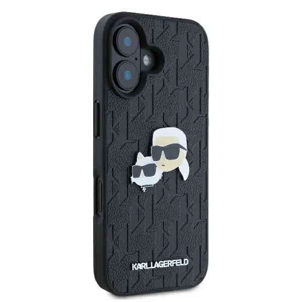 Etui Karl Lagerfeld Monogram Karl&Chaoupette Head Pin do iPhone 16 Plus Czarny