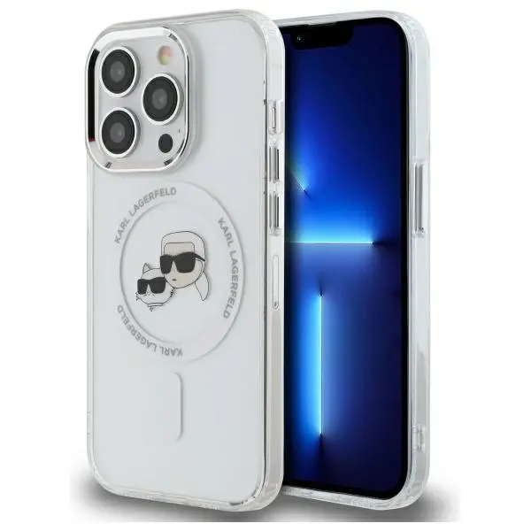 Etui Karl Lagerfeld IML Metal Karl&Choupette Head MagSafe do iPhone 14 Pro Max Biały