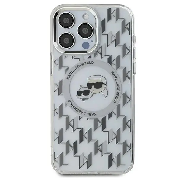Etui Karl Lagerfeld IML Monogram Karl&Choupette Head MagSafe do iPhone 15 Pro Max Przezroczysty