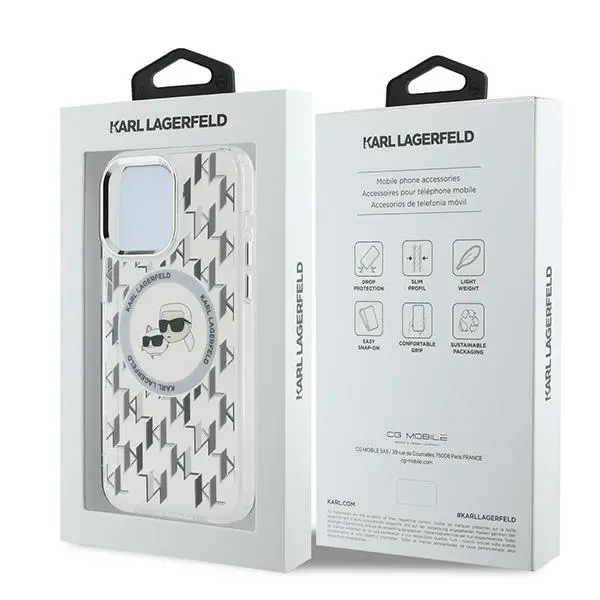 Etui Karl Lagerfeld IML Monogram Karl&Choupette Head MagSafe do iPhone 15 Pro Max Przezroczysty