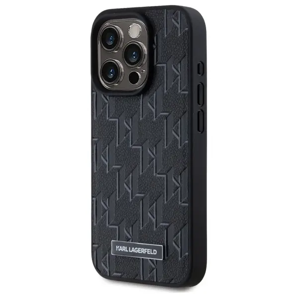 Etui Karl Lagerfeld Leather Monogram Metal Logo MagSafe do iPhone 15 Pro Czarny