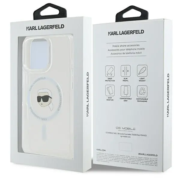 Etui Karl Lagerfeld IML Metal Karl Head MagSafe do iPhone 16 Pro Biały
