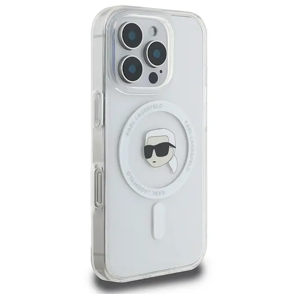 Etui Karl Lagerfeld IML Metal Karl Head MagSafe do iPhone 16 Pro Biały