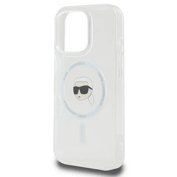 Etui Karl Lagerfeld IML Metal Karl Head MagSafe do iPhone 16 Pro Biały