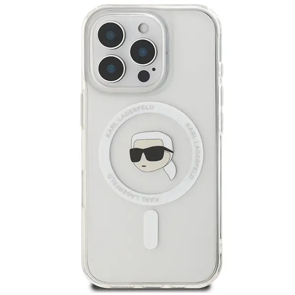 Etui Karl Lagerfeld IML Metal Karl Head MagSafe do iPhone 16 Pro Biały