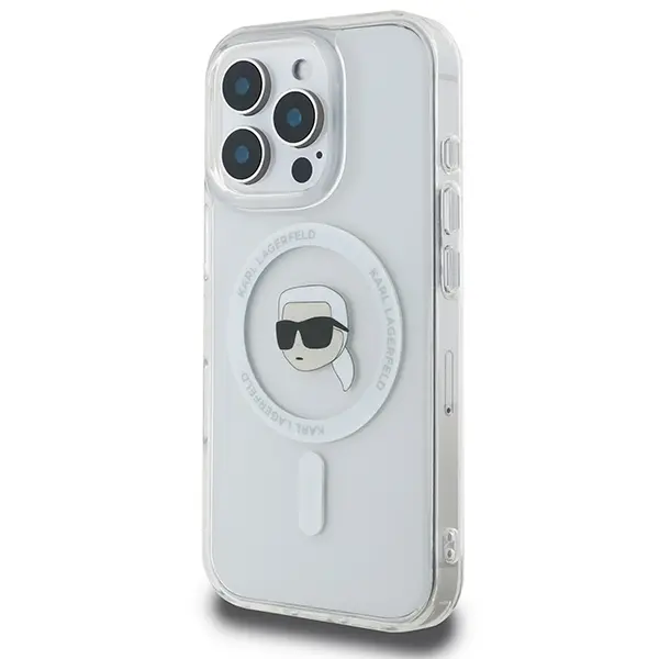 Etui Karl Lagerfeld IML Metal Karl Head MagSafe do iPhone 16 Pro Biały