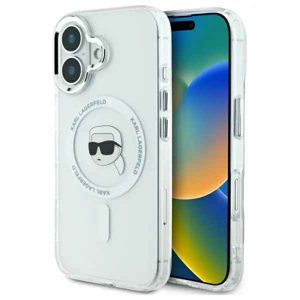 Etui Karl Lagerfeld IML Metal Karl Head MagSafe do iPhone 16 Biały