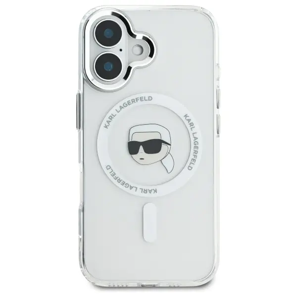 Etui Karl Lagerfeld IML Metal Karl Head MagSafe do iPhone 16 Biały
