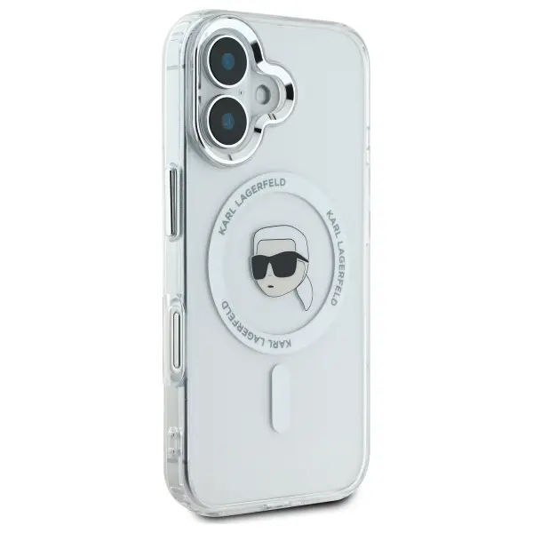 Etui Karl Lagerfeld IML Metal Karl Head MagSafe do iPhone 16 Biały