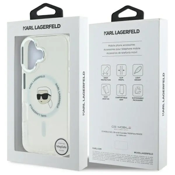 Etui Karl Lagerfeld IML Metal Karl Head MagSafe do iPhone 16 Biały