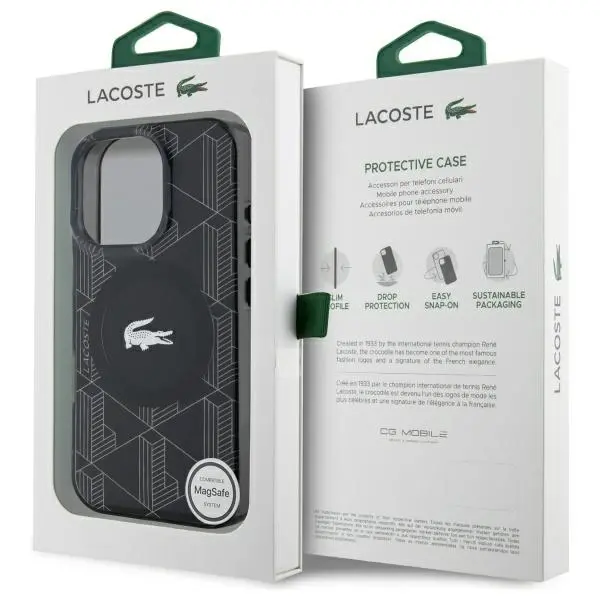 Etui Lacoste IML Blend Monogram MagSafe do iPhone 16 Pro Max Czarny