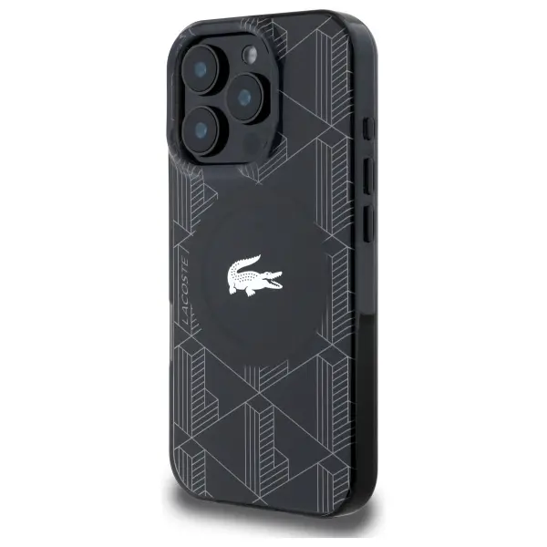 Etui Lacoste IML Blend Monogram MagSafe do iPhone 16 Pro Max Czarny