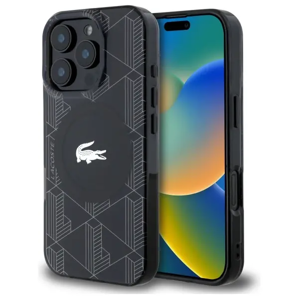 Etui Lacoste IML Blend Monogram MagSafe do iPhone 16 Pro Max Czarny