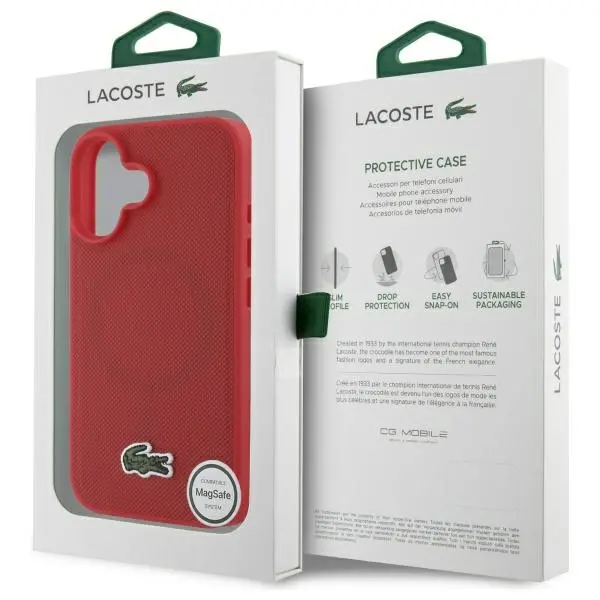Etui Lacoste Iconic Petit Pique Woven Logo do iPhone 16 Plus Czerwony