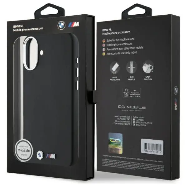 Etui BMW M Smooth Full Wrapped Metal MagSafe do iPhone 16 Czarny