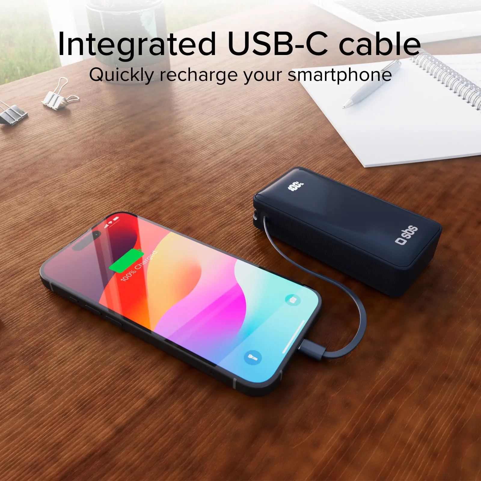 Powerbank SBS TTBB10000LCDTCPD20B 10000mAh PD 20W Wbudowany kabel USB-C Niebieski