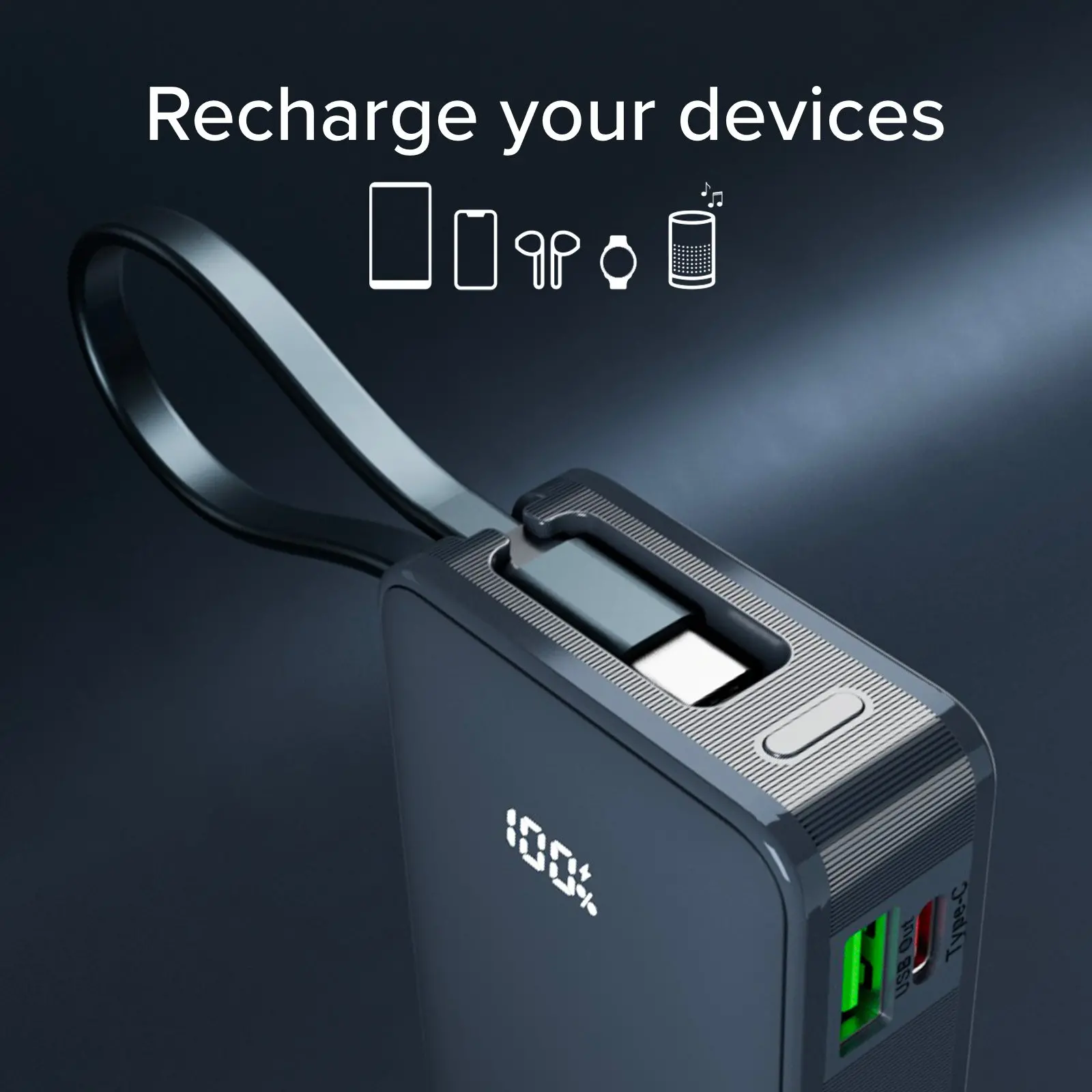 Powerbank SBS TTBB10000LCDTCPD20B 10000mAh PD 20W Wbudowany kabel USB-C Niebieski
