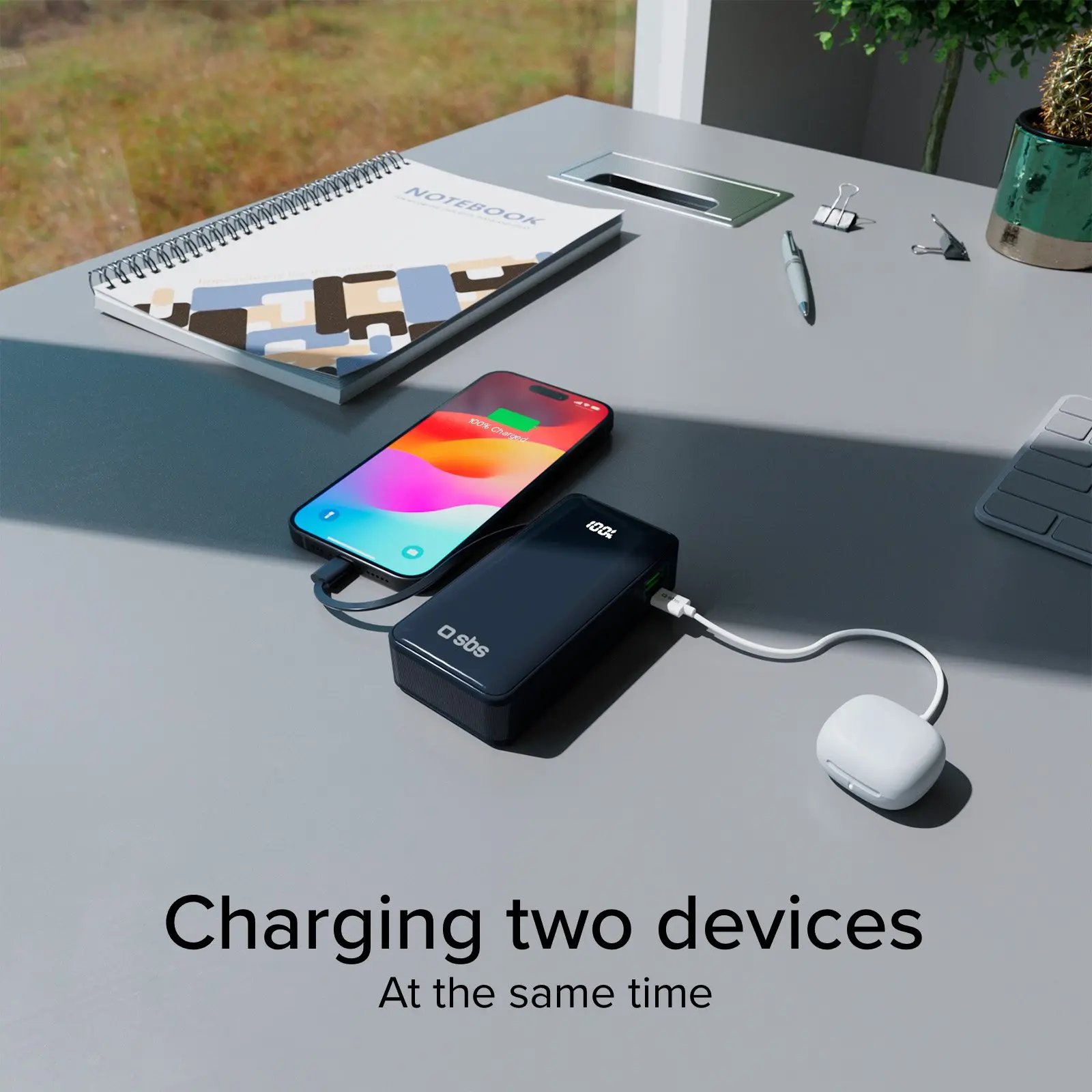 Powerbank SBS TTBB10000LCDTCPD20B 10000mAh PD 20W Wbudowany kabel USB-C Niebieski