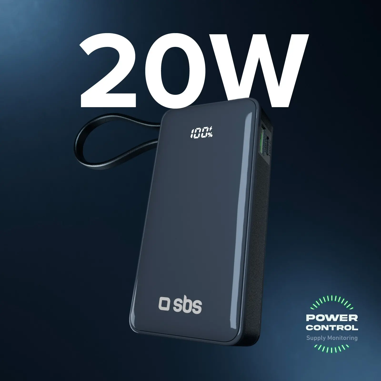 Powerbank SBS TTBB10000LCDTCPD20B 10000mAh PD 20W Wbudowany kabel USB-C Niebieski
