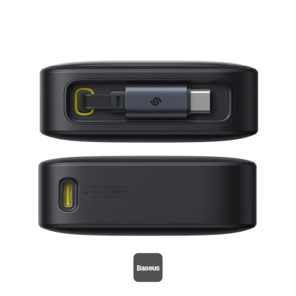 Powerbank Baseus Free2Pull 20000mAh z wbudowanym kablem USB-C 65W Czarny