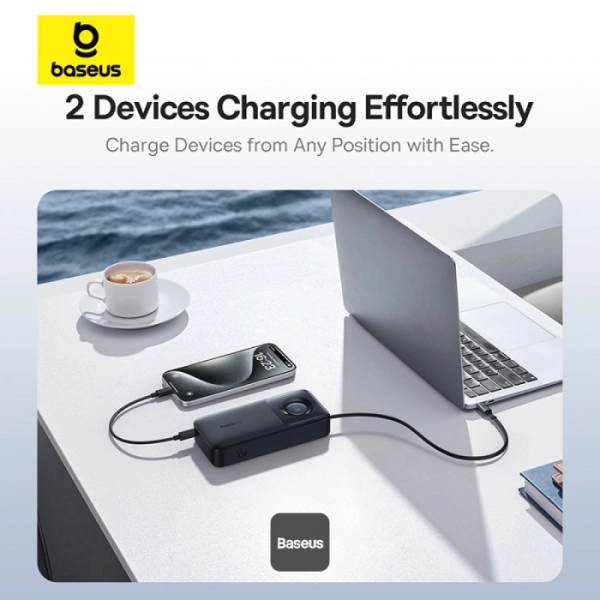 Powerbank Baseus Free2Pull 20000mAh z wbudowanym kablem USB-C 65W Czarny