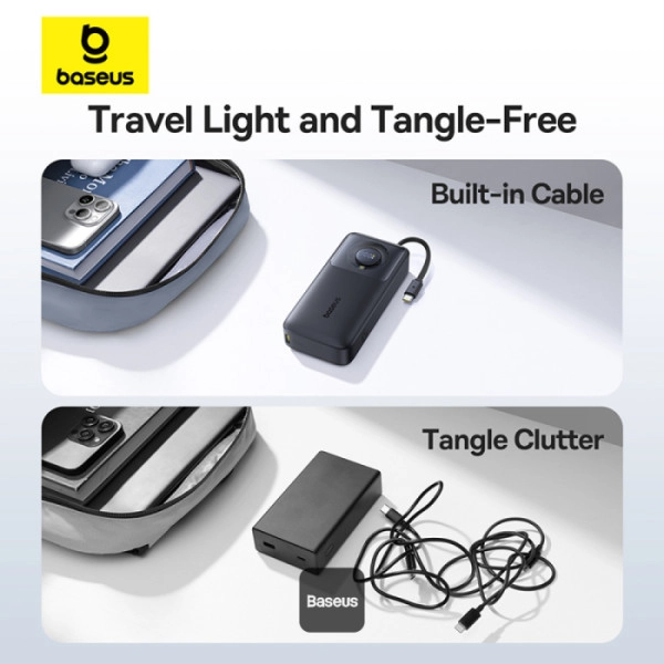 Powerbank Baseus Free2Pull 20000mAh z wbudowanym kablem USB-C 65W Czarny