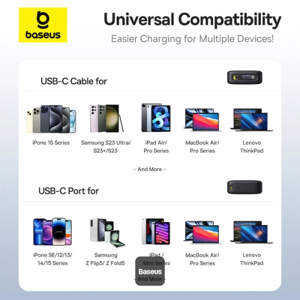 Powerbank Baseus Free2Pull 20000mAh z wbudowanym kablem USB-C 65W Czarny